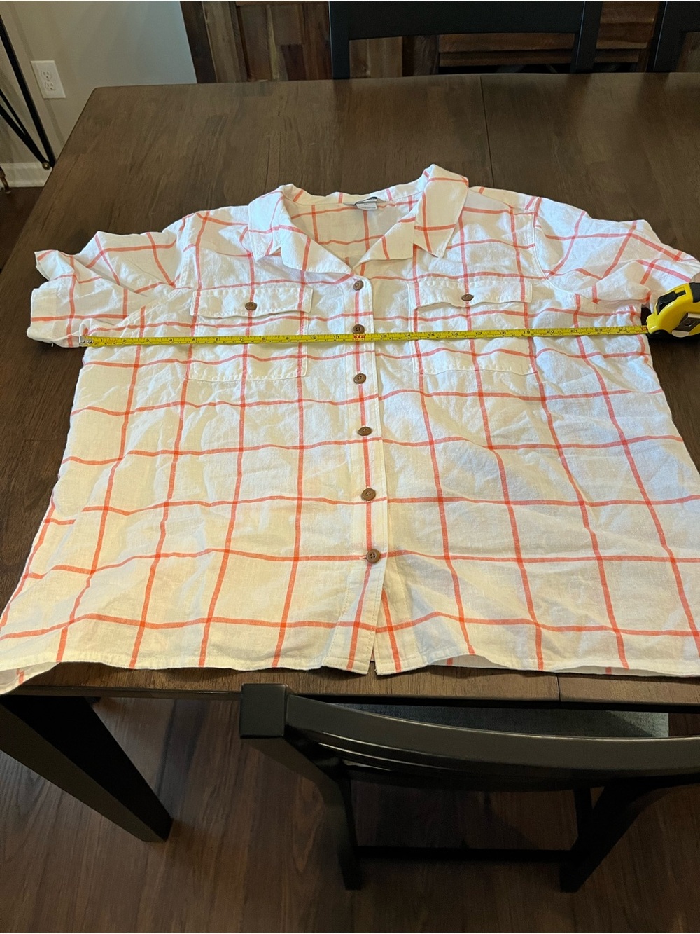 Women’s XL Button-Up Shirt with Coral-orangey Windowpane Check